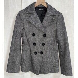 GUESS‎ Vintage Wool Blend Women's S Small Black Tweed Coat Double Breasted